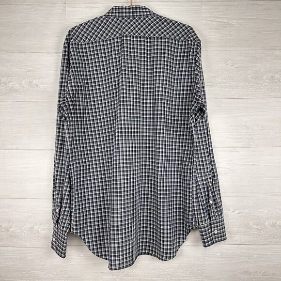 Billy Reid Men XL Button Down Long Sleeve Shirt Check Plaid Navy Preppy Italy - Picture 7 of 16